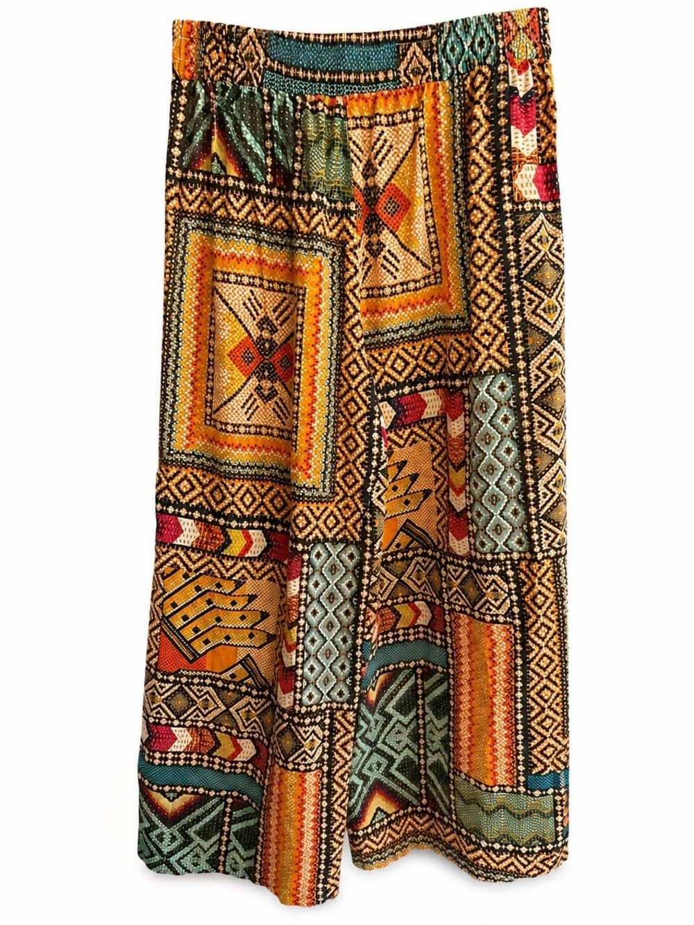 Haute Hippie Linen Blend Boho Patchwork Wide Leg Crop Pants Pockets Women’s S - Picture 2 of 7